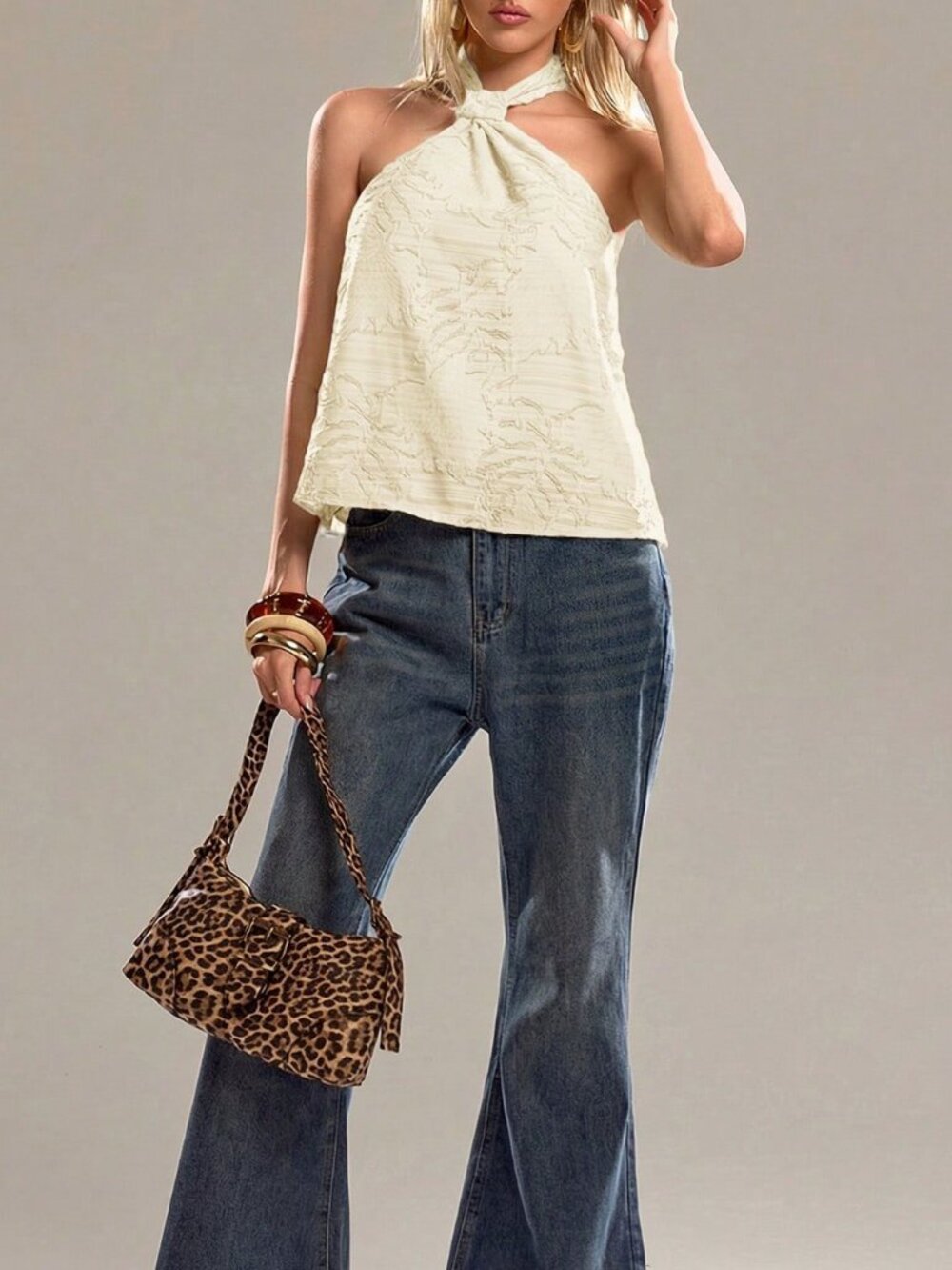 White Casual Women's Textured Halter Neck Camisole - Picture 6 of 6